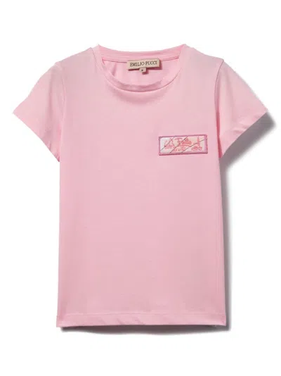 Pucci Junior Kids' Appliqué-detail Cotton T-shirt In Pink