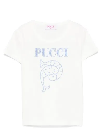 Pucci Junior Kids' Bead-embellished Logo T-shirt In White