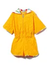 Pucci Junior Bouclé Logo Hooded Playsuit In Yellow