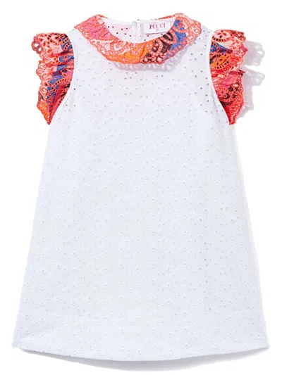 Pucci Junior Kids' Broderie Anglaise Dress In White