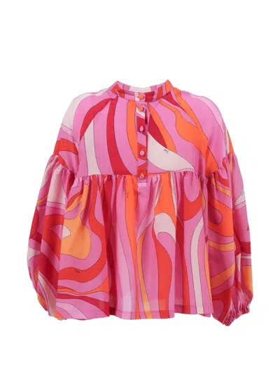 Pucci Junior Kids' Buttoned Patterned Shirt In Pink