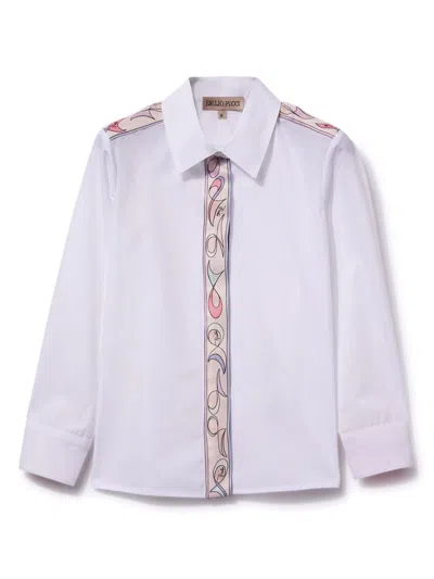 Pucci Junior Kids' Contrast-trim Long-sleeve Shirt In White
