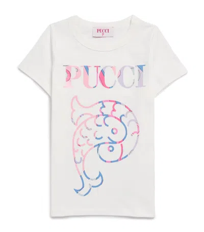 Pucci Junior Kids' Cotton Logo T-shirt In Ivory