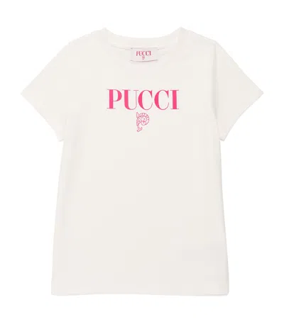 Pucci Junior Kids' Cotton Logo T-shirt In Ivory