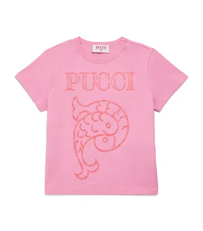 Pucci Junior Kids' Cotton Logo T-shirt In Pink