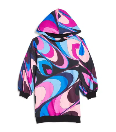 Pucci Junior Kids' Cotton Marmo Print Hooded Dress In Multi