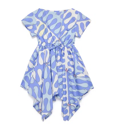 Pucci Junior Kids' Cotton Poplin Unicorn Print Dress In Blue