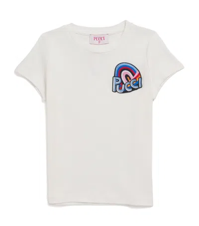Pucci Junior Kids' Cotton Rainbow Logo T-shirt In Ivory