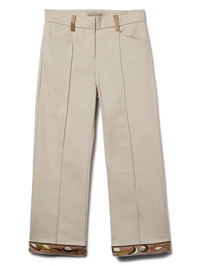 Pucci Junior Kids' Cotton Tailored Trousers In Neutrals