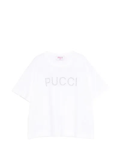 Pucci Junior Kids' Crystal-embellished Logo T-shirt In White