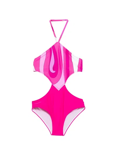 Pucci Junior Kids' Cut-out Pattern Swimsuit In Pink
