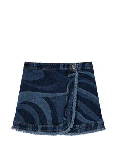 Pucci Junior Kids' Denim Skirt With Marmo Print In Blue