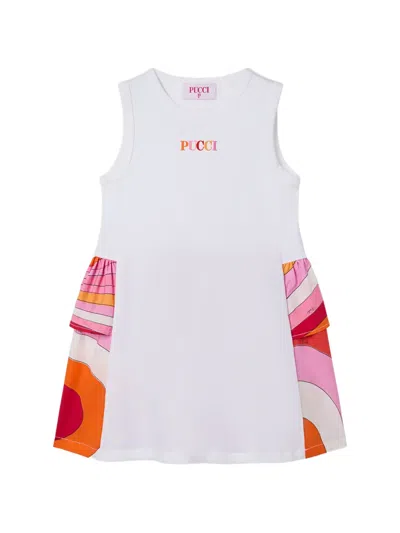 Pucci Junior Kids' Dress With Iride Print Detail In White