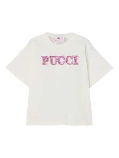Pucci Junior Kids' Embellished-logo Graphic T-shirt In White