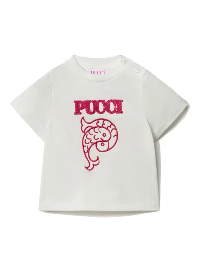 Pucci Junior Babies' Embroidered Cotton T-shirt In White