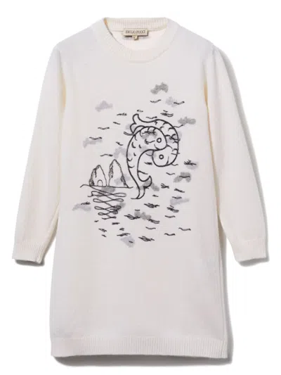 Pucci Junior Kids' Embroidered Knit Dress In White