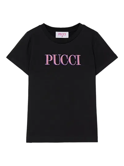 Pucci Junior Kids' Embroidered-logo T-shirt In Black