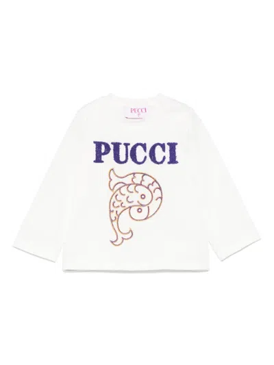Pucci Junior Babies' Embroidered-logo T-shirt In Weiss