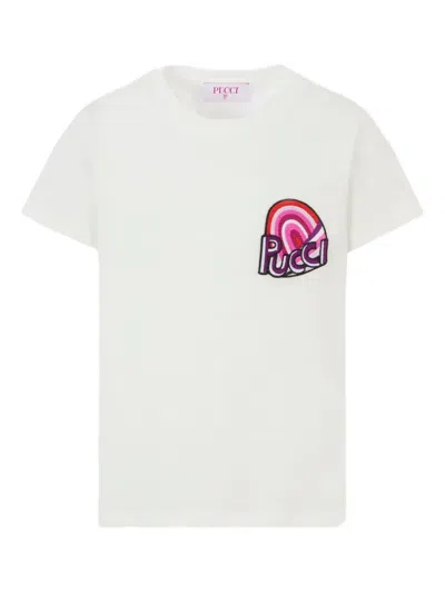 Pucci Junior Kids' Embroidered-patch T-shirt In White