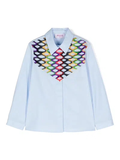 Pucci Junior Kids' Embroidered-pattern Cotton Shirt In 蓝色