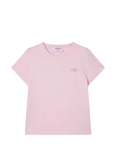 Pucci Junior Kids' Embroidered T-shirt With Logo And Ruffle In Green