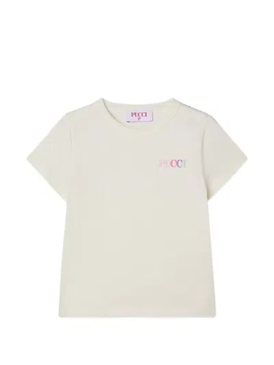 Pucci Junior Kids' Embroidered T-shirt With Logo And Ruffle In White