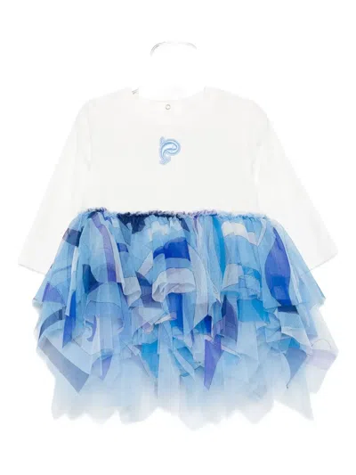 Pucci Junior Babies' Embroidered Tulle Dress In Blue
