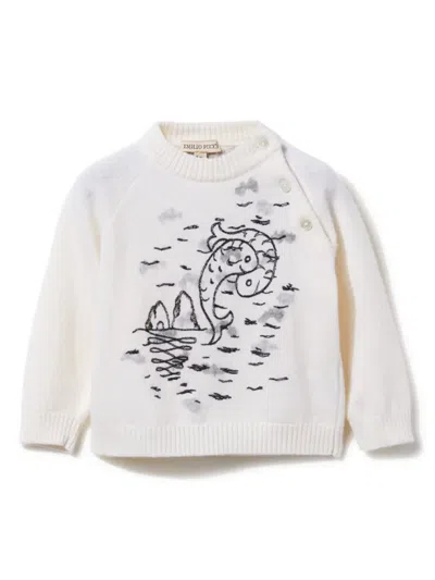 Pucci Junior Babies' Embroidered Wool Sweater In White