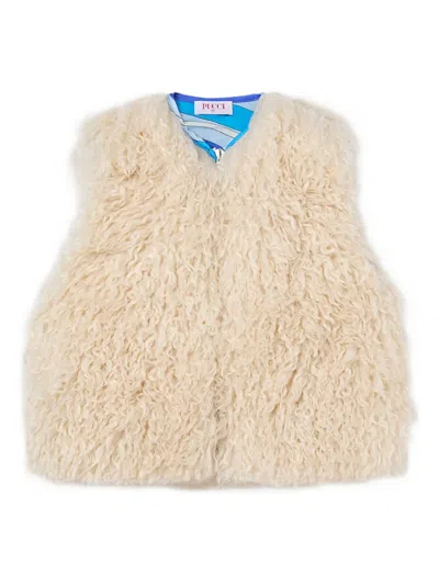 Pucci Junior Kids' Faux-fur Gilet In Neutral