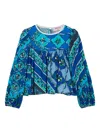 Pucci Junior Festa Floral-print Balloon-sleeve Blouse In Blue