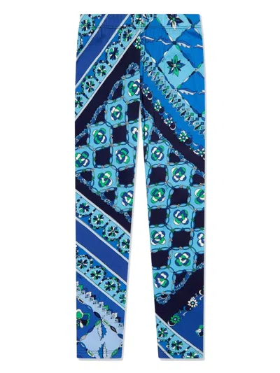 Pucci Junior Kids' Festa Print Leggings In Blue