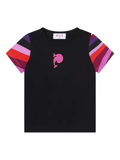 Pucci Junior Kids' Fish Logo T-shirt In Black