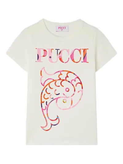 Pucci Junior Kids' Fish-motif Graphic T-shirt In Neutral