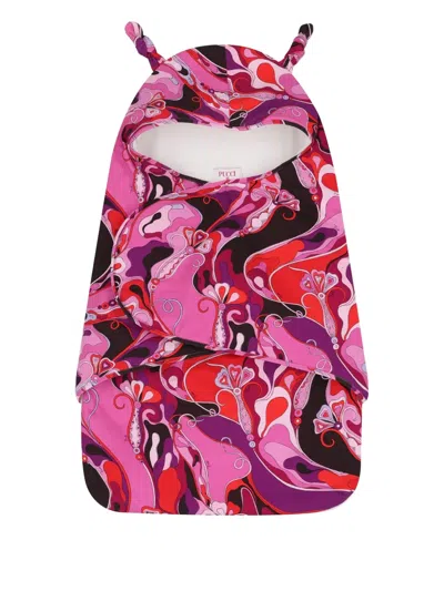 Pucci Junior Floral-patterned Hooded Sleeping Bag In Pink