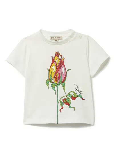 Pucci Junior Babies' Floral-print T-shirt In White