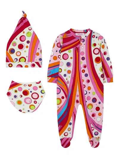Pucci Junior Fonatne Print Babygrow Set In Multi