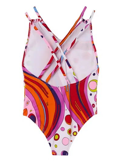 Pucci Junior Kids' Fontane-print Cross-back Swimsuit In Orange
