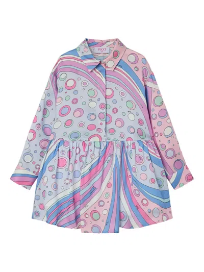 Pucci Junior Kids' Fontane-print Shirt Dress In Blue