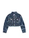Pucci Junior Fringed Patterned Denim Jacket In Blue