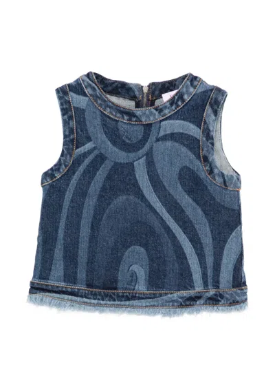Pucci Junior Kids' Fringed Print Top In Blue