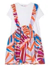 Pucci Junior Geometric-print Cotton-blend Dress In White