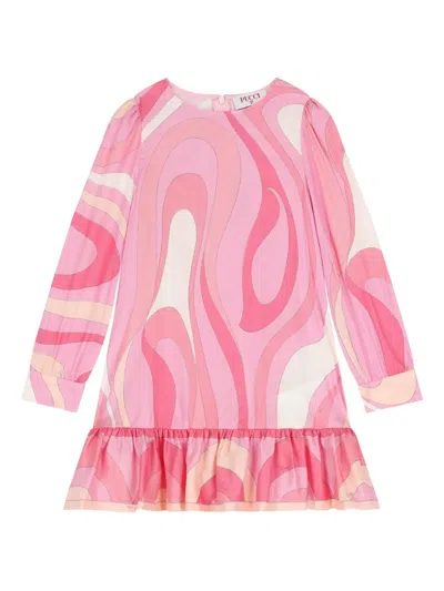 Pucci Junior Kids' Graphic-print Ruffled Dress In Pink