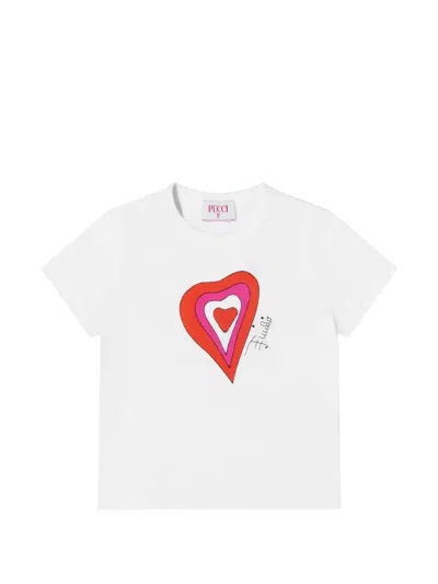 Pucci Junior Kids' Heart-print T-shirt In White