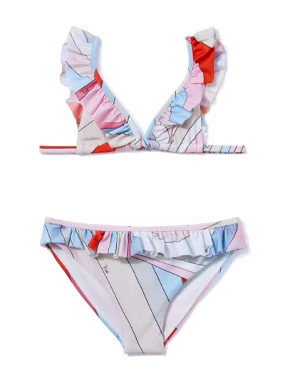 Pucci Junior Kids' Iride-print Triangle Bikini In Pink