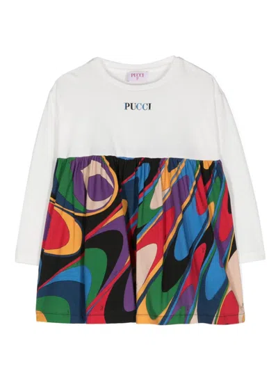 Pucci Junior Kids' Iride-print Cotton Dress In 白色