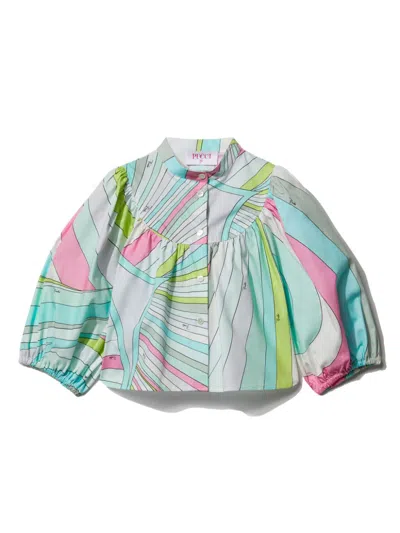 Pucci Junior Kids' Iride-print Cotton Shirt In 蓝色