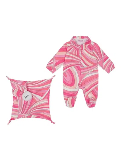 Pucci Junior Babies' Iride Print Pajamas And Dou Dou Set In Pink