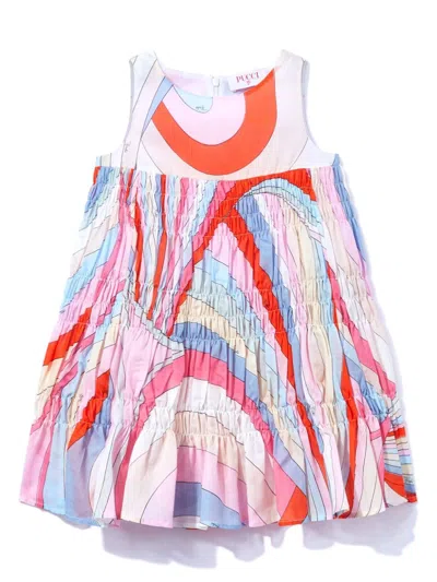 Pucci Junior Kids' Iride-print Smocked Dress In Pink