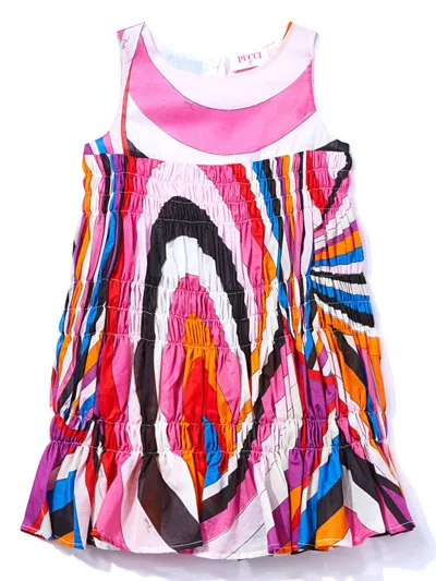 Pucci Junior Kids' Iride-print Smocked Dress In Pink