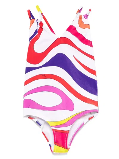 Pucci Junior Kids' Iride-print Swimsuit In White